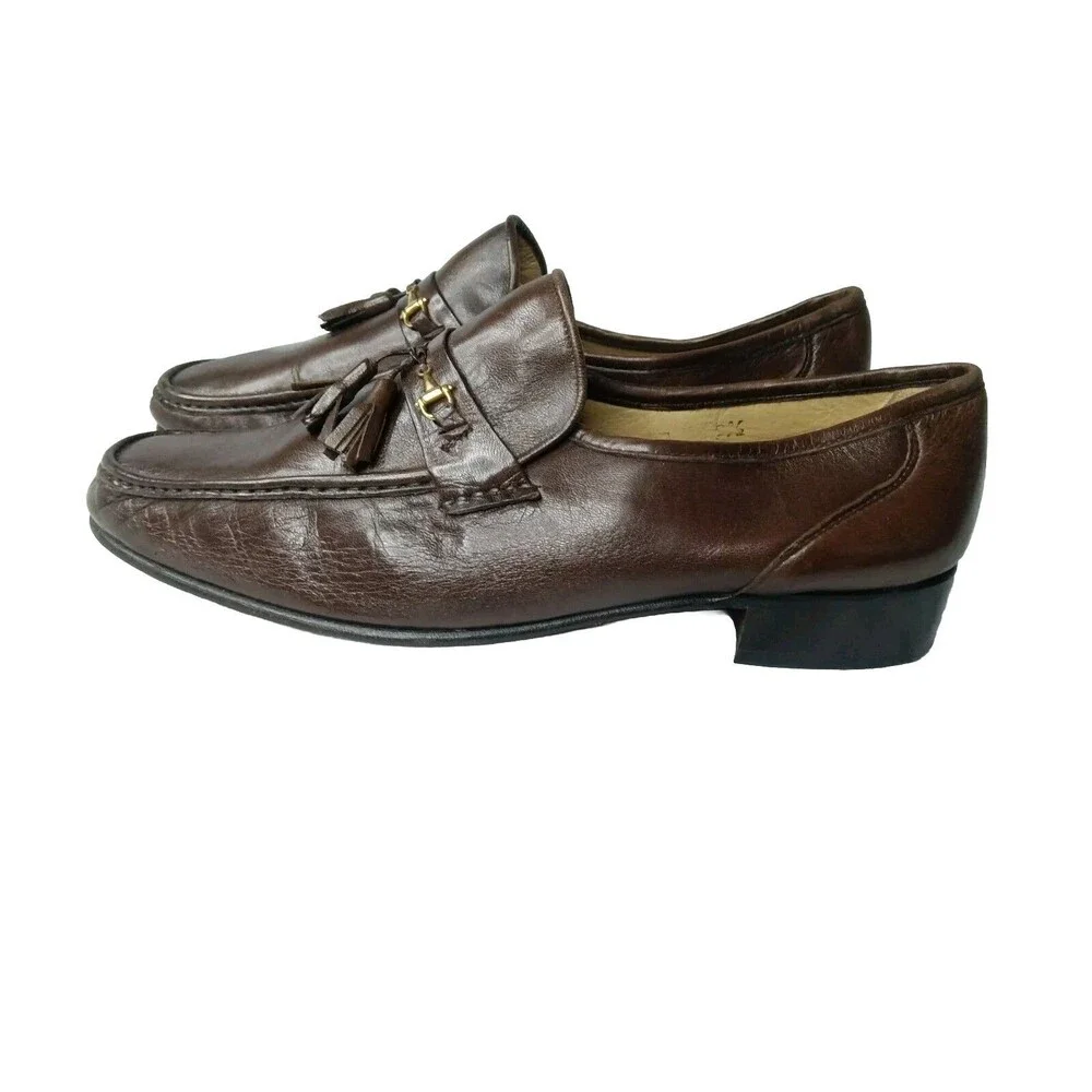 Vintage Bellesco Italian Leather Tassel Loafers Men's Shoes Size 9.5 M Brown
